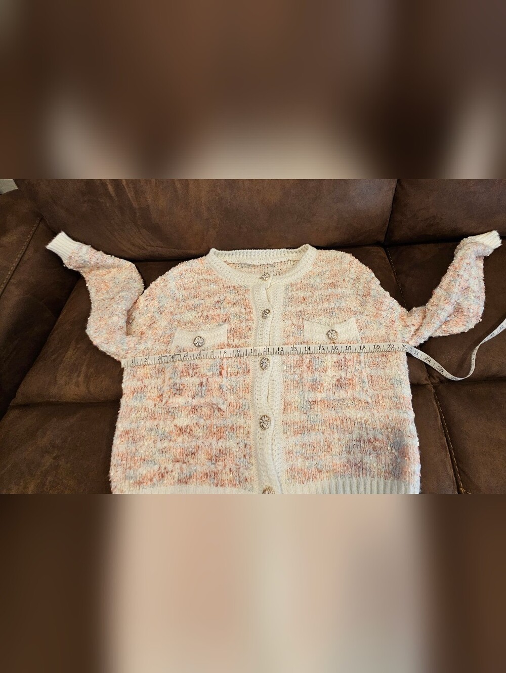 Handmade Women's Cream & Blush Textured Button-Front Cardigan - Picture 5 of 11
